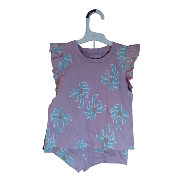 Purple Palm Tree Ruffle Top and Shorts Set Size 2T NWT - Picture 2 of 4
